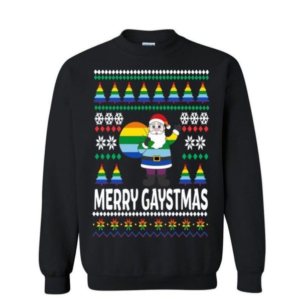 Merry Gaystmas Ugly Santa Christmas Sweatshirt Sweatshirt Black S
