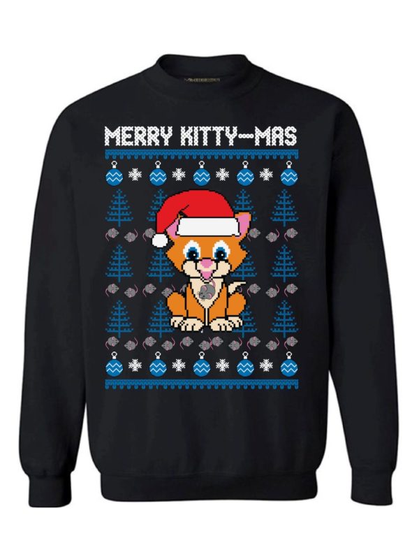 Merry Kitty-Mas Cute Cartoon Cat Christmas Sweatshirt Sweatshirt Black S