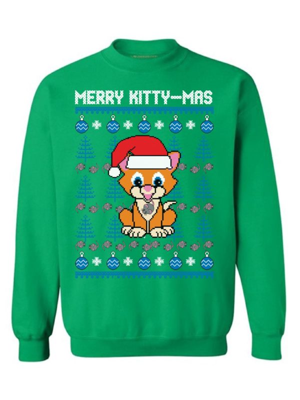 Merry Kitty-Mas Cute Cartoon Cat Christmas Sweatshirt Sweatshirt Green S