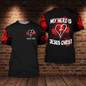 My Hero Is Jesus Christ Heart All Over Print 3D Shirt 3D T-Shirt Black S