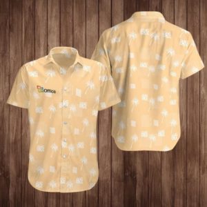 Office Hawaiian Button Shirt S Orange Hawaiian