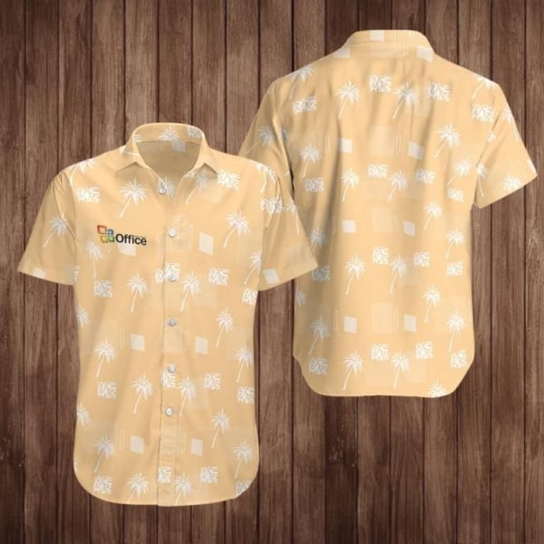 Office Hawaiian Button Shirt S Orange Hawaiian