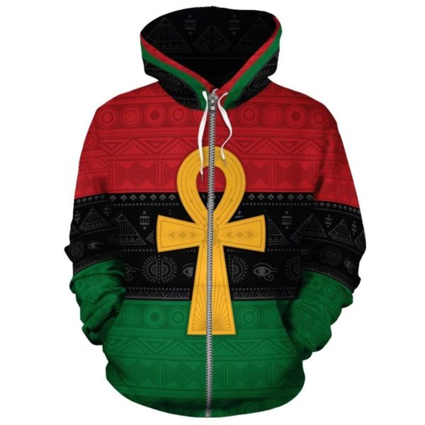 Pan African Ankh African Life Symbol 3D All Over Print Hoodie 3D Zip Hoodie Black S