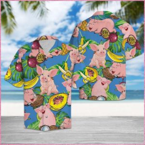 Pig Love Fruit Hawaii Shirt Short Sleeve Hawaiian Shirt Light Blue S