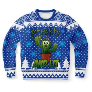 Prickly and Lit Cactus Tree Christmas Sweater AOP Sweater Blue S