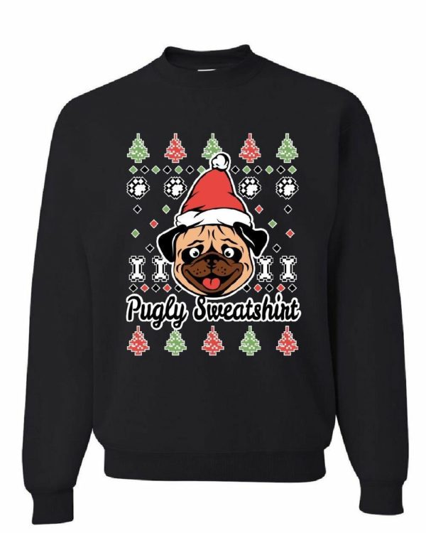 Pug Santa Funny Christmas Sweatshirt Sweatshirt Black S