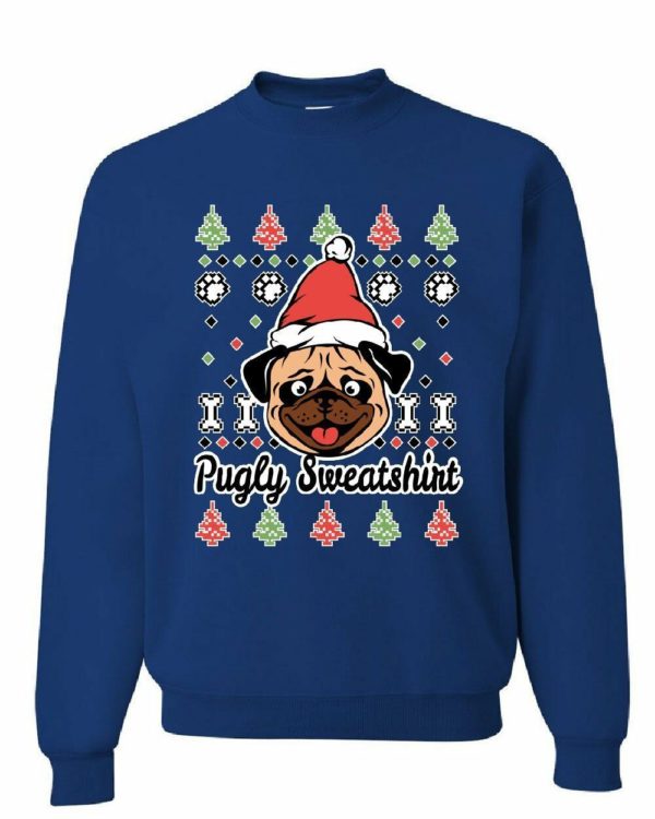 Pug Santa Funny Christmas Sweatshirt Sweatshirt Blue S