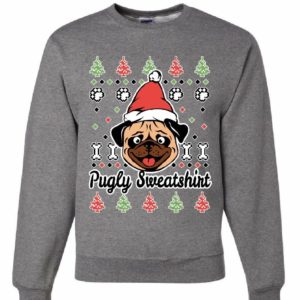 Pug Santa Funny Christmas Sweatshirt Sweatshirt Gray S