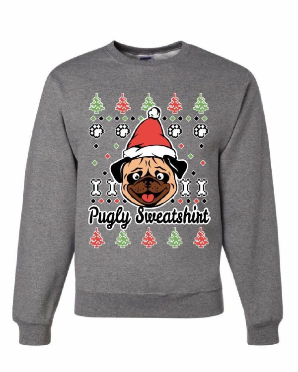 Pug Santa Funny Christmas Sweatshirt Sweatshirt Gray S