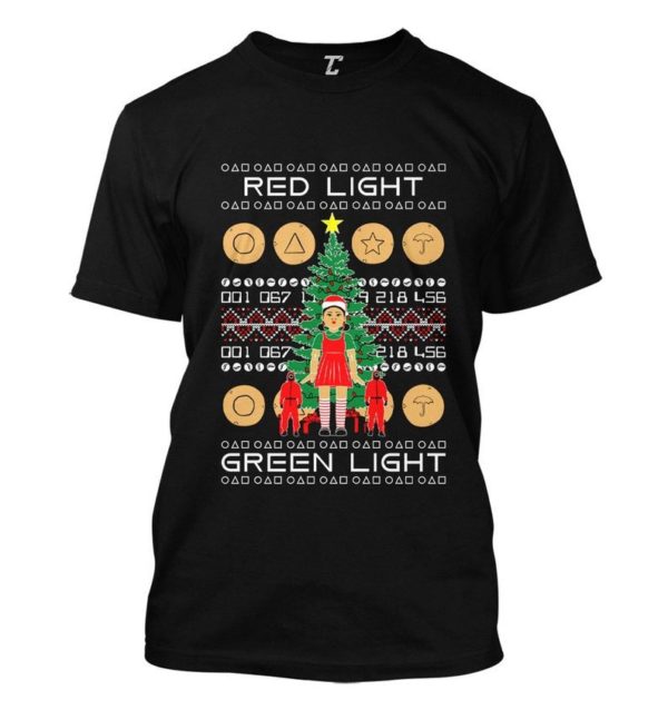 Red Light Green Light Christmas Tree Squid Game Christmas Shirt Unisex T-Shirt Black S