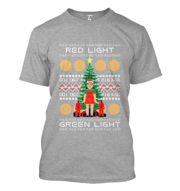 Red Light Green Light Christmas Tree Squid Game Christmas Shirt Unisex T-Shirt Heather Grey S