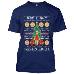 Red Light Green Light Christmas Tree Squid Game Christmas Shirt Unisex T-Shirt Navy Blue S