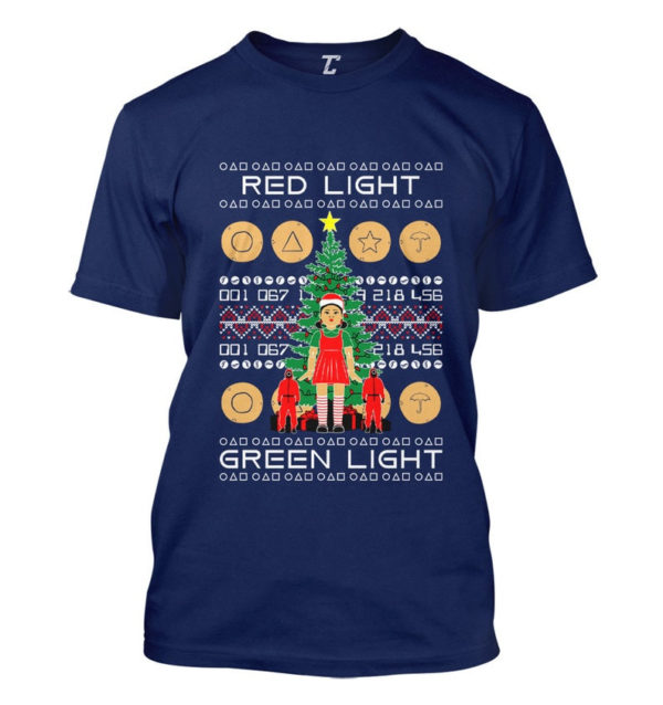 Red Light Green Light Christmas Tree Squid Game Christmas Shirt Unisex T-Shirt Navy Blue S