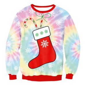 Red Stocking Candy Cane Print Loose Christmas 3D Sweater AOP Sweater Red S