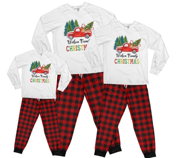 Red Truck Christmas Tree Pajamas Personalized Names Family Christmas Pajamas Set product photo 13