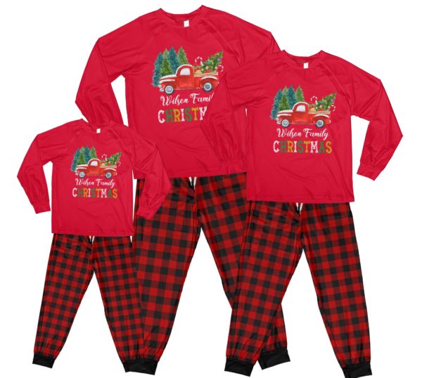 Red Truck Christmas Tree Pajamas Personalized Names Family Christmas Pajamas Set Kid Pajamas Shirt Red 2Y