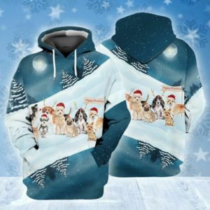 Reindeer Dogs For Christmas Dog Lover Hoodie 3D All Over Print Hoodie 3D Hoodie Blue S