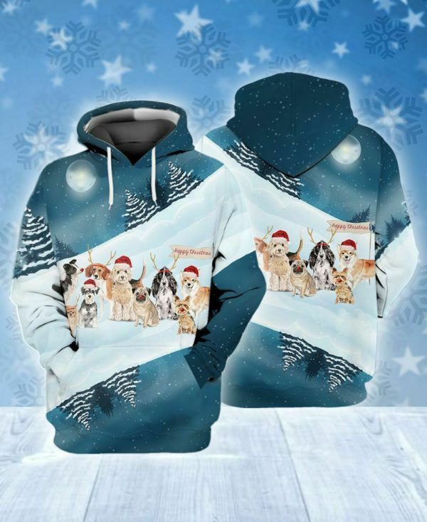 Reindeer Dogs For Christmas Dog Lover Hoodie 3D All Over Print Hoodie 3D Hoodie Blue S