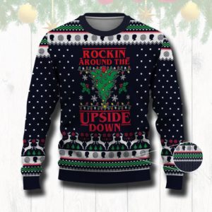 Rocking Around The Upside Down Christmas Tree Sweater AOP Sweater Navy S
