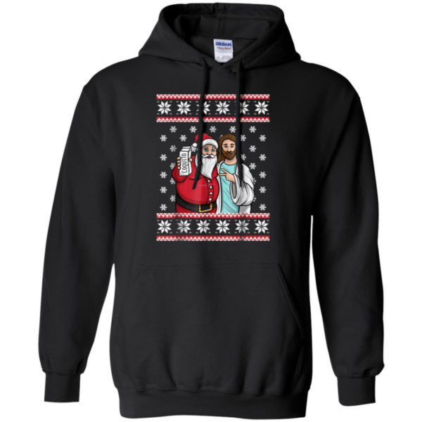 Santa And Jesus Drinking Party Coquito Christmas Shirt Hoodie Black S