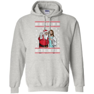 Santa And Jesus Drinking Party Coquito Christmas Shirt Hoodie Sport Grey S