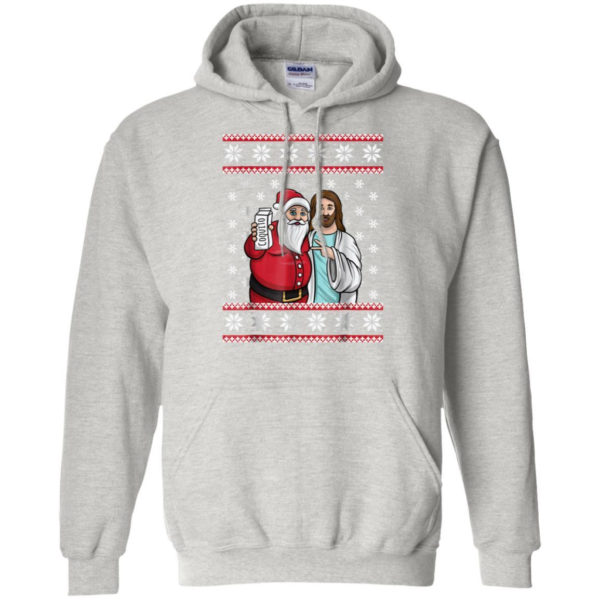 Santa And Jesus Drinking Party Coquito Christmas Shirt Hoodie Sport Grey S