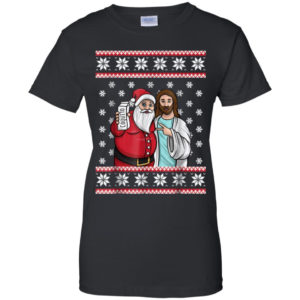 Santa And Jesus Drinking Party Coquito Christmas Shirt Ladies T-Shirt Black S