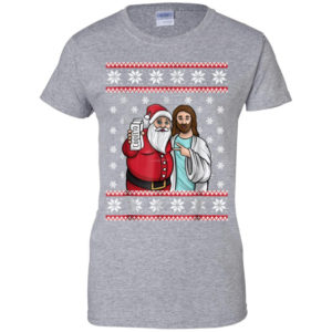 Santa And Jesus Drinking Party Coquito Christmas Shirt Ladies T-Shirt Sport Grey S