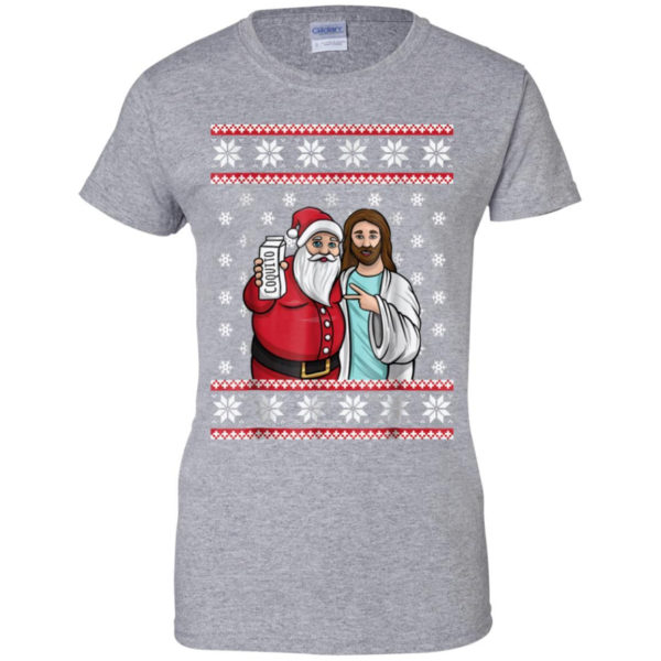Santa And Jesus Drinking Party Coquito Christmas Shirt Ladies T-Shirt Sport Grey S