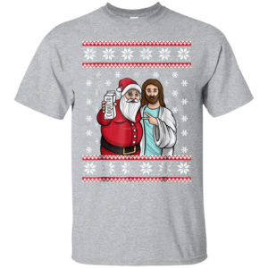 Santa And Jesus Drinking Party Coquito Christmas Shirt Unisex T-Shirt Sport Grey S