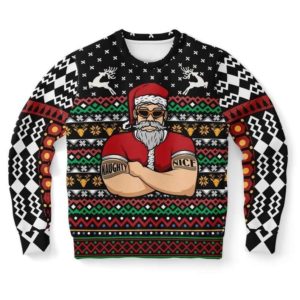 Santa Bouncer Naughty Nice Santa Christmas 3D Sweater AOP Sweater Black S