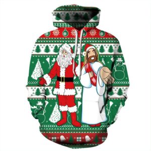 Santa Claus and Jesus Christmas All Over Print 3D Hoodie 3D Hoodie Green S
