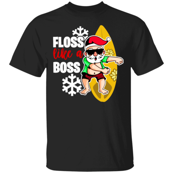 Santa Claus Surfing Floss Like A Boss T-Shirt Hoodie Unisex T-Shirt Black S