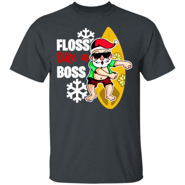 Santa Claus Surfing Floss Like A Boss T-Shirt Hoodie Unisex T-Shirt Dark Heather S