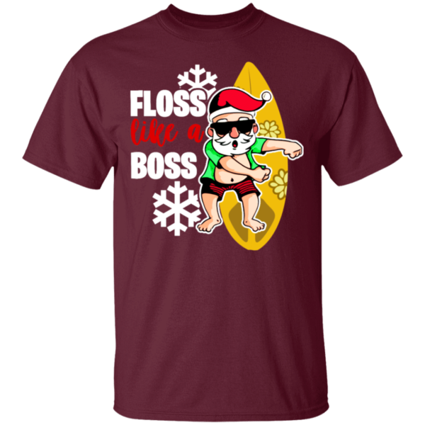 Santa Claus Surfing Floss Like A Boss T-Shirt Hoodie Unisex T-Shirt Maroon S