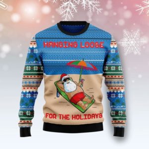 Santa Hanging Loose For The Holiday Summer Christmas Sweater AOP Sweater Blue S