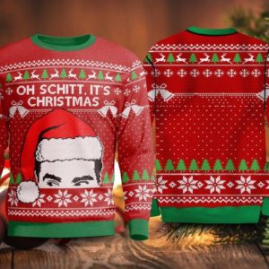 Santa Hat Oh Schitt It's Christmas Gift Sweatshirt AOP Sweater Red S