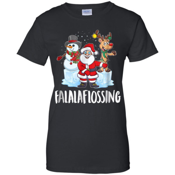 Santa Snowman Reindeer Falala Flossing Christmas Shirt Ladies T-Shirt Black S
