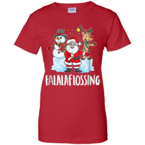 Santa Snowman Reindeer Falala Flossing Christmas Shirt Ladies T-Shirt Red S