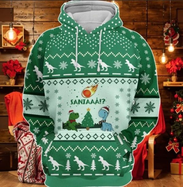 Santaaa Dinosaur Christmas 3D All Over Print Hoodie 3D Hoodie Green S