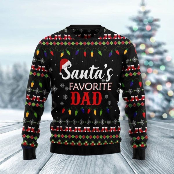 Santa’s Favorite Dad Santa Hat Christmas Sweater AOP Sweater Black S