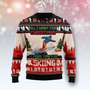 Skiing Lovers All I Want For Christmas Is More Time For Skiing Christmas Sweater AOP Sweater Red S