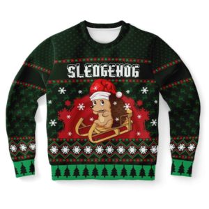 Sledgehog Christmas Cute Hedgehogs Sleigh Christmas Sweater AOP Sweater Green S
