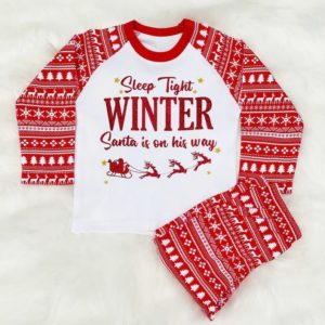 Sleep Tight Winter Santa Is On His Way Pajamas Set Adult Pajamas Set Pink XS