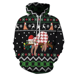 Sloth Santa Sleep All Day Christmas All Over Print 3D Hoodie 3D Hoodie Black S
