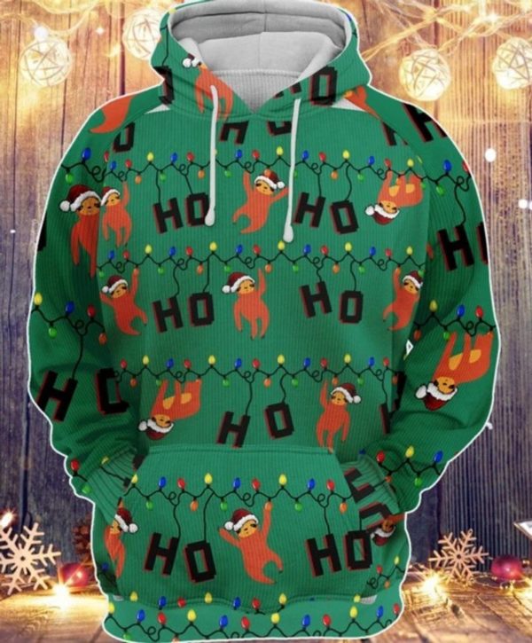 Sloths Ho Ho Ho Christmas 3D Hoodie 3D Hoodie Green S