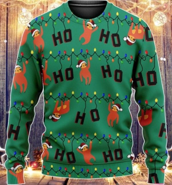 Sloths Ho Ho Ho Christmas Christmas Sweater AOP Sweater Green S