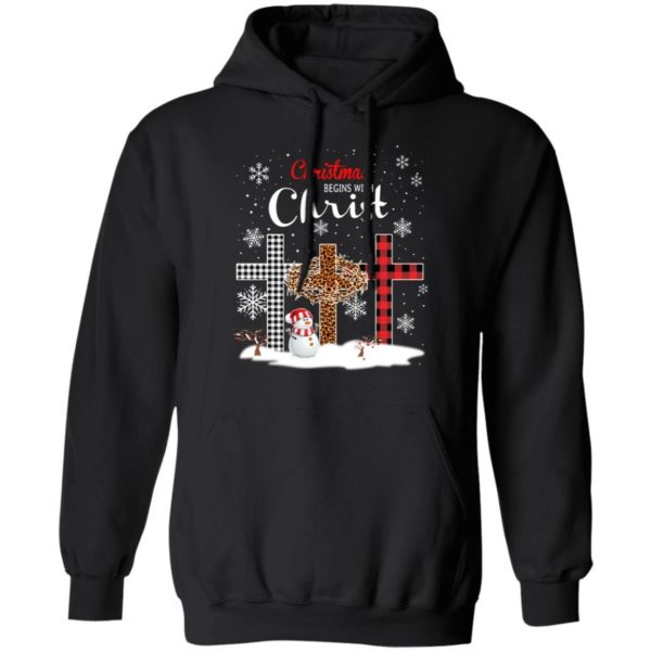 Snowman Christmas Begins With Christ Christmas Shirt Hoodie Black S