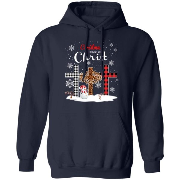 Snowman Christmas Begins With Christ Christmas Shirt Hoodie Navy S
