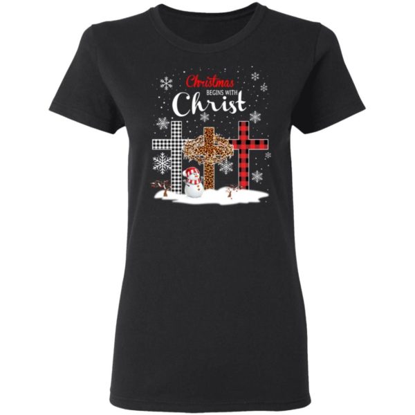Snowman Christmas Begins With Christ Christmas Shirt Ladies T-Shirt Black S